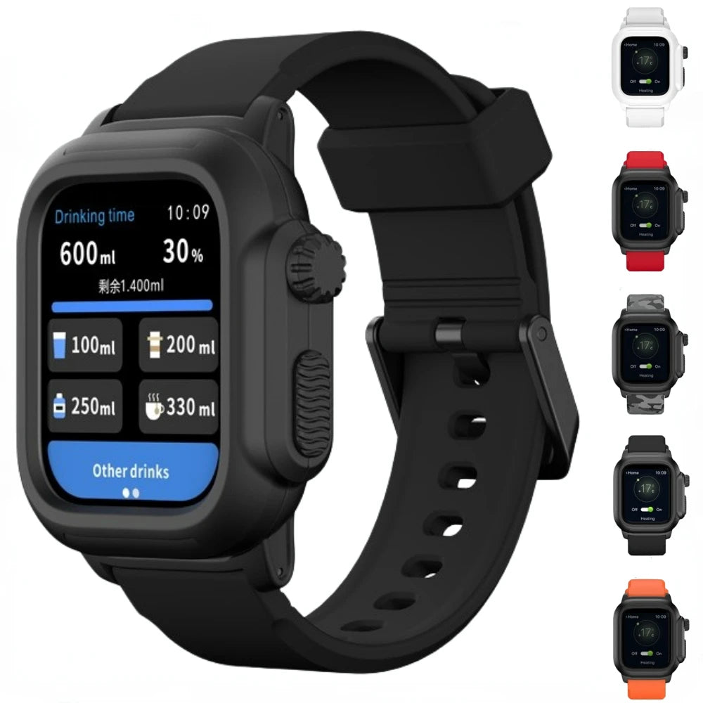 Waterproof Shell for Apple Watch 45mm 44mm 40mm 42mm Integrated Wristband Sport Bracelet for iWatch Series