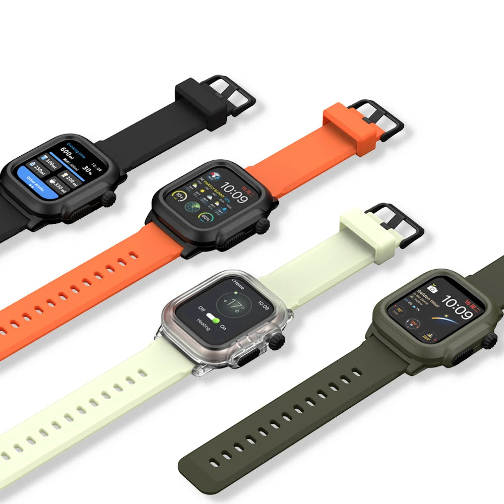 Waterproof Shell for Apple Watch 45mm 44mm 40mm 42mm Integrated Wristband Sport Bracelet for iWatch Series