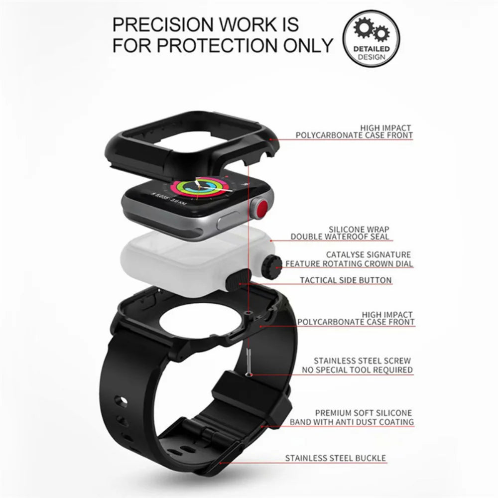 Waterproof Shell for Apple Watch 45mm 44mm 40mm 42mm Integrated Wristband Sport Bracelet for iWatch Series